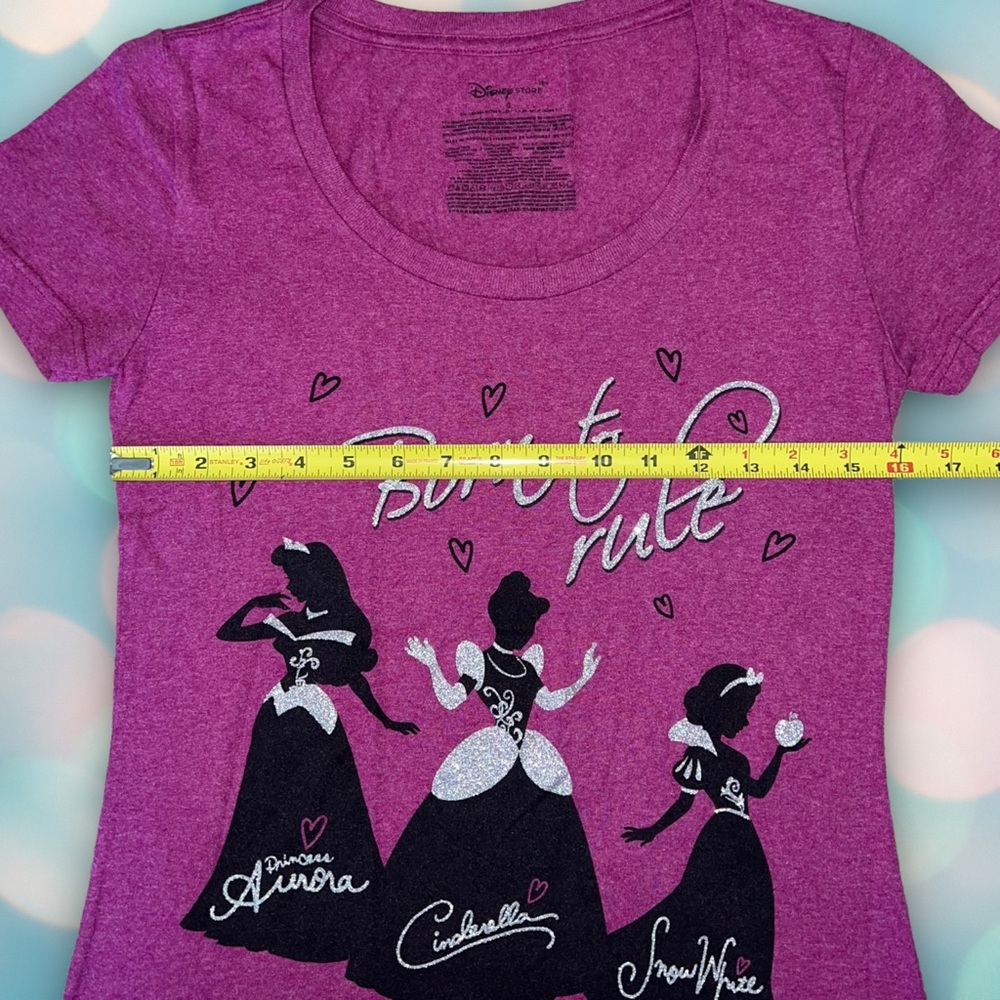 Disney Princess Women’s Pink Glitter Short Sleeve Tee Shirt Top Size S - Picture 2 of 3